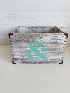 Rustic Distressed Whitewashed Wooden Crate “Ampersand” Symbol in Turquoise